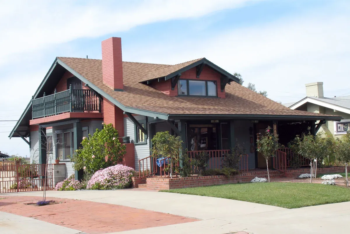 Craftsman-style bungalow with a front porch and garden in North Park, San Diego